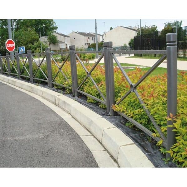 Photos de plusieurs barrières urbaines city grise avec une croix de saint andré au bord d'une route