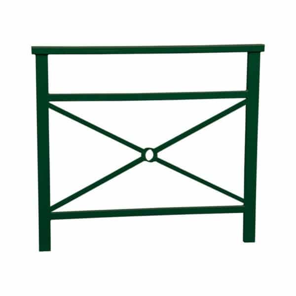 Illustration d'une barrière de ville en acier vert 6005 avec une croix de saint andré 100cm