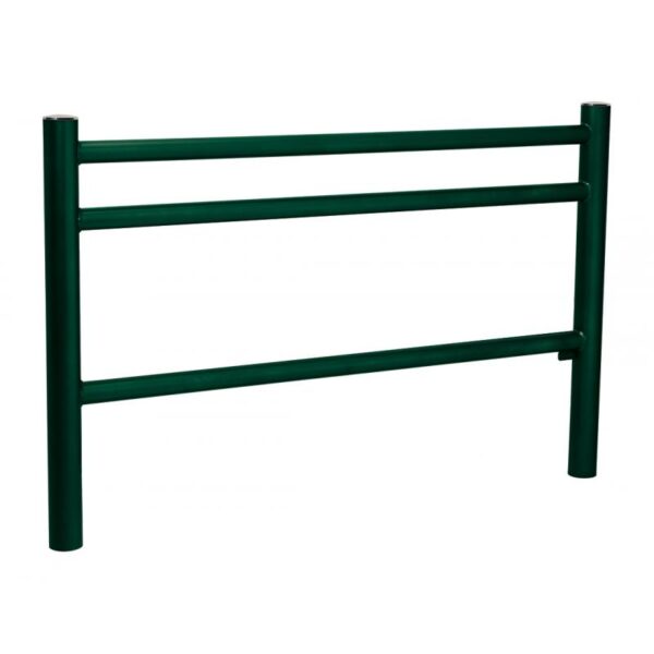 Illustration d'une barrière urbaine acier 3 barreaux vert 6005