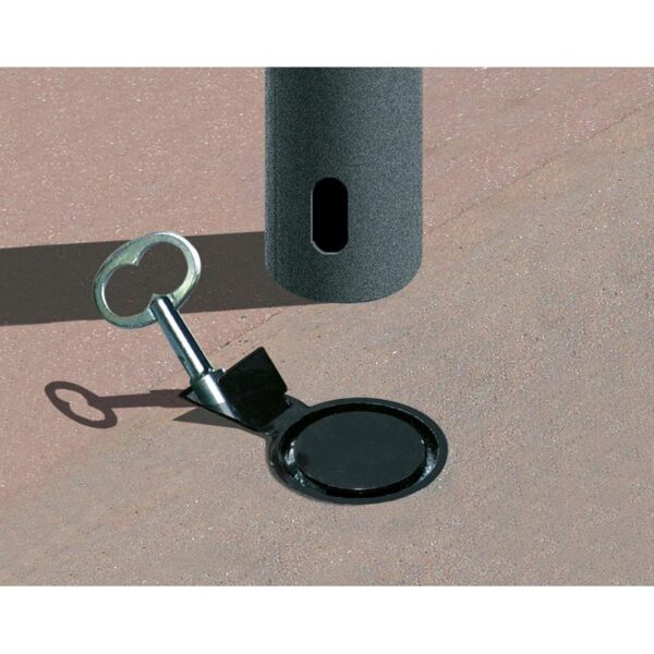 Illustration d'un kit amovibilité verrouillable pour barrière serrubloc rond dans le sol