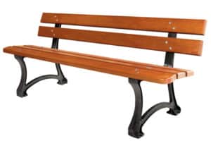 Photo d'un banc de jardin en bois 5 lames pieds en fonte noire
