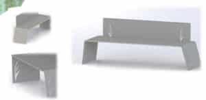 Illustration d'un banc moderne en acier blanc roseau sous différents angles
