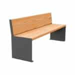 Illustration d'un grand banc public en bois et acier gris aspect moderne et chaleureux