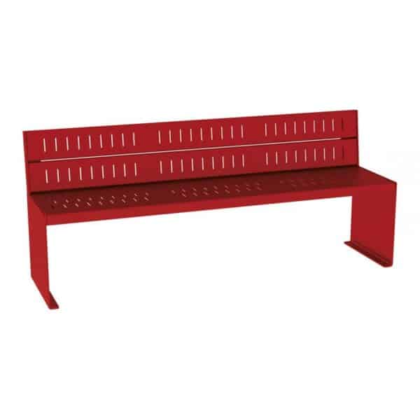 Illustration de bancs publics extérieurs en acier rouge