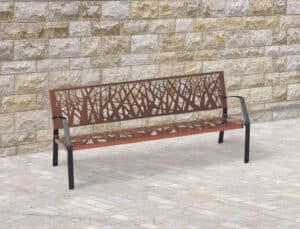 Photo d'un banc extérieur public contemporain marron à motifs