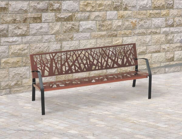 Photo d'un banc extérieur public contemporain marron à motifs