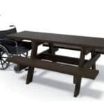Illustration d'une table de pique nique en plastique recyclé noir monobloc adapté PMR