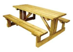 Illustration d'un ensemble table et banc d'extérieur en bois