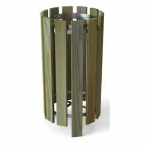 Illustration d'une corbeille extérieur ronde en bois vert sans couvercle