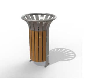 Illustration d'une corbeille extérieure 40l avec ossature acier et habillage en stratifié compact