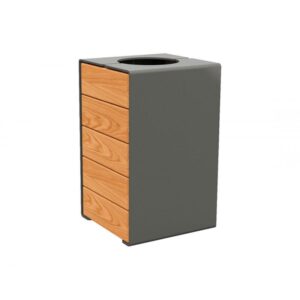 Illustration d'une corbeille design elite 120l acier gris et bois poubelle intérieur et extérieur