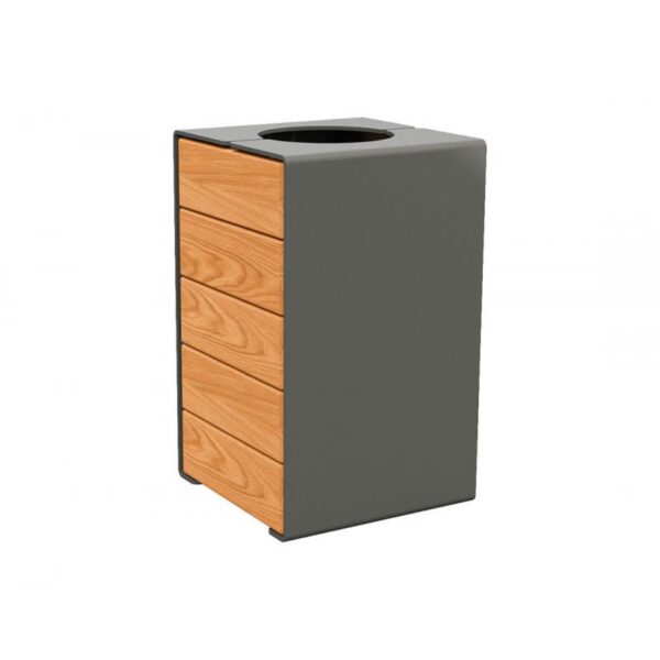 Illustration d'une corbeille design elite 120l acier gris et bois poubelle intérieur et extérieur