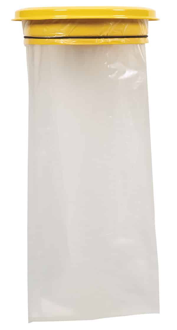 Illustration d'un support pour sac 110l avec couvercle jaune