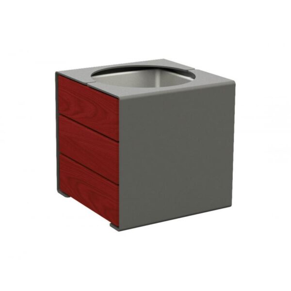 Illustration d'un bac à fleurs kub acier gris & bois rouge