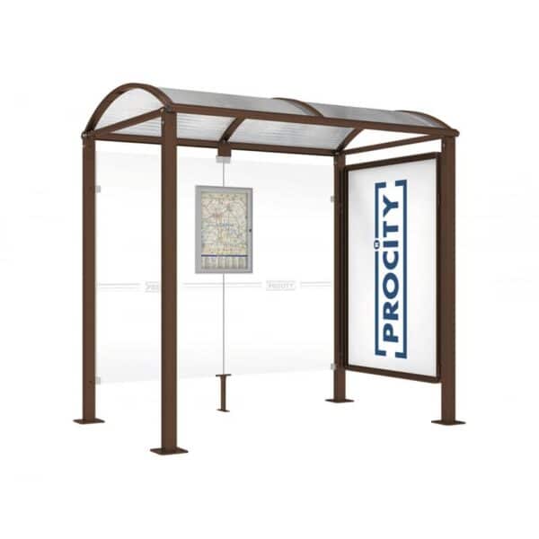 Illustration d'un abri bus classique avec vitrine 2000 marron court Procity