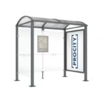 Illustration d'un abri bus classique avec vitrine 2000 gris court Procity