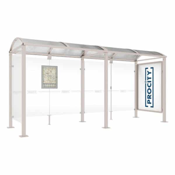 Illustration d'un abri bus classique avec vitrine 2000 blanc long Procity