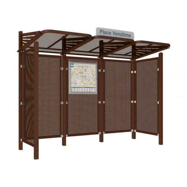 Illustration d'un abri bus convivial marron sans banc