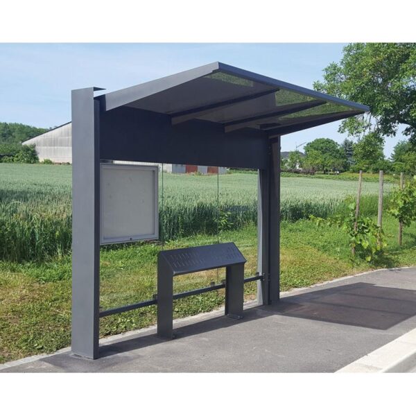 Photo d'un abri bus kub gris sans affiche avec un assis debout gris