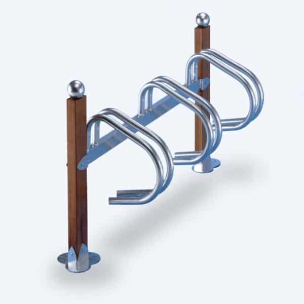 Illustration d'un support vélos bois et métal simple face 3 places