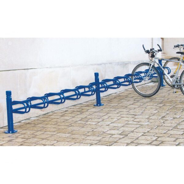 Photo d'un vélo accroché à un support vélos province simple face bleu