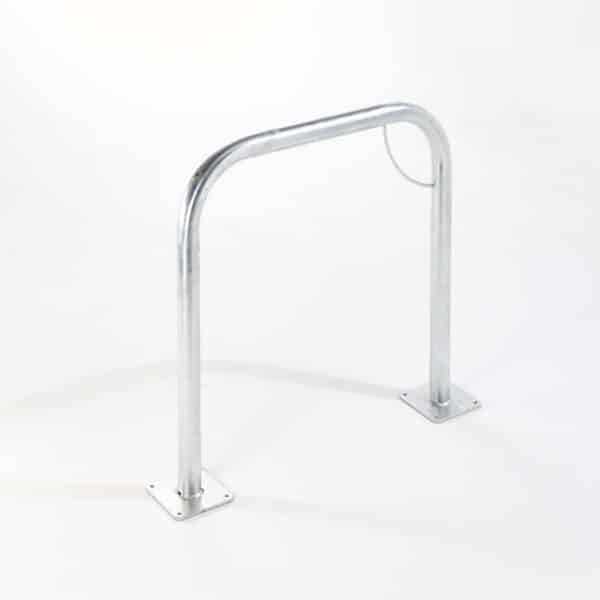 Illustration d'un arceau simple vélos gris avec platine