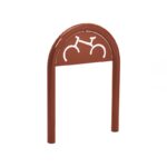 Illustration d'un appui vélos trombone peint marron avec signalétique