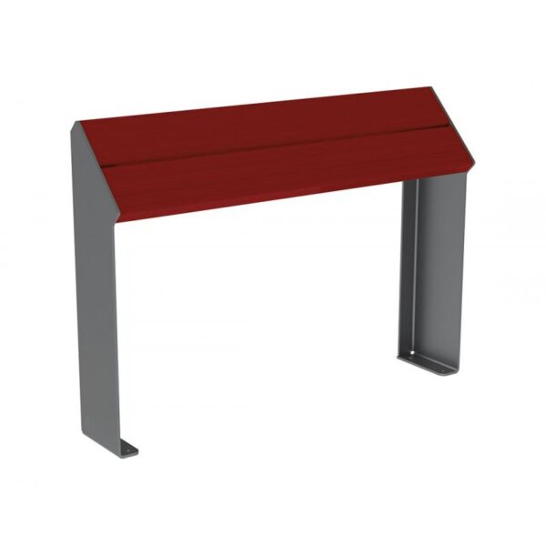 Illustration d'un assis-debout kub en acier gris et bois rouge