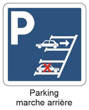 Illustration d'un panneau d'indication spécial parking en marche arrière