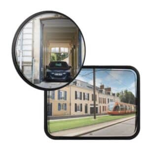 Illustration d'un miroir multi-usages rectangulaire avec joint et d'un deuxième rond