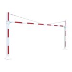 Illustration d'un portique universel fixe rouge et blanc à hauteur réglable