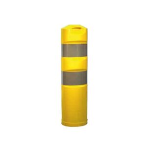 Illustration d'une balise plastique k5d jaune avec deux bandeaux rétroréfléchissants