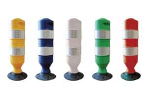 Illustration de 5 balises auto relevables apollo jaune, bleue, blanche, verte et orange
