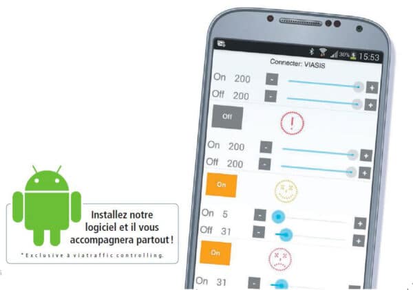 Illustration d'invitation à installer le logiciel de radar viasis vario sur téléphone avec le texte "Installez notre logiciel et il vous accompagnera partout"
