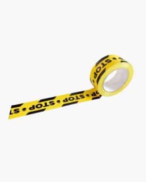 Illustration d'un ruban de marquage noir et jaune "STOP"