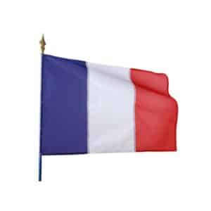 Illustration d'un drapeau français fixé sur une hampe en bois bleue