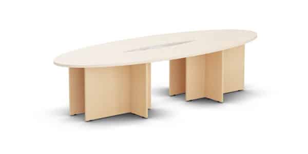 Photo d'une table de conférence elliptique bois clair