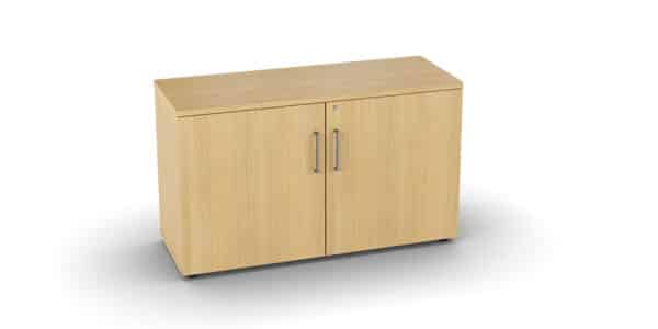 Photo d'une armoire de rangement bois 2 étagères avec portes battantes
