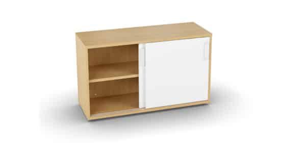 Photo d'une armoire de rangement bois 2 étagères avec portes coulissantes blanches