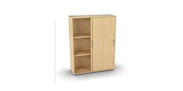 Photo d'une armoire de rangement bois 2 étagères avec portes coulissantes
