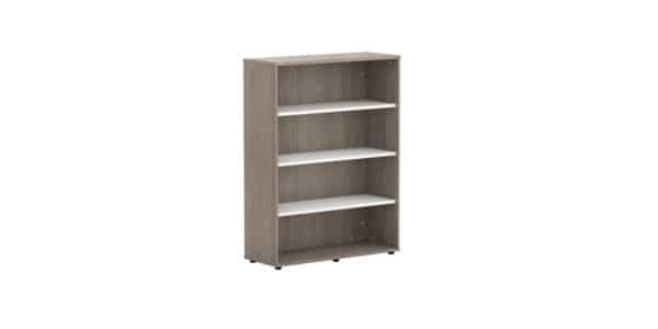 Photo d'une armoire de rangement bois gris 3 étagères blanches sans portes