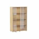 Photo d'une armoire de rangement en bois clair avec portes en verre 3 étagères