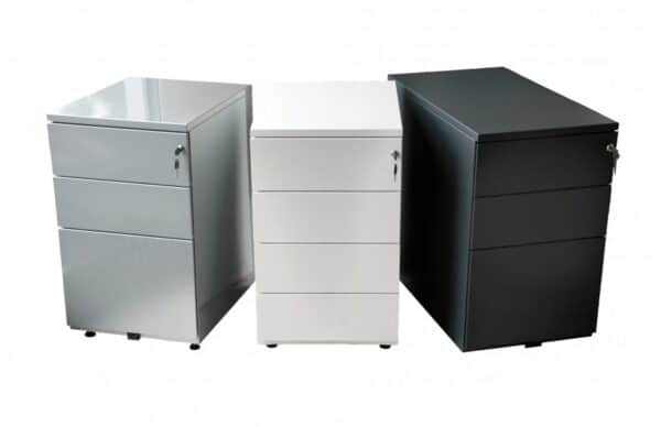 Photo de 3 caissons professionnels hauteur de bureau (gris, blanc et noir)