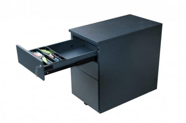 Photo d'un caisson professionnel hauteur de bureau noir tiroir du haut ouvert
