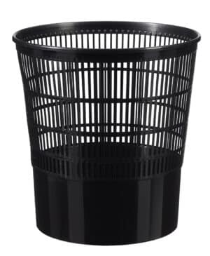 Photo d'une corbeille ajourée noire 16L en polypropylène recyclé et recyclable