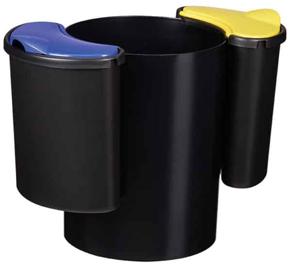 Photo de compartiments jaune et bleu hors d'une corbeille 16L