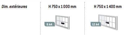 Illustration de 2 tailles différentes de vitrines intérieures coulissantes