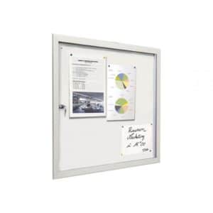 Photo d'une vitrine ultra plate avec 3 feuilles A4 à l'intérieur