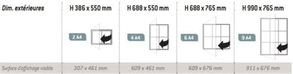 Illustration de 4 différentes tailles de vitrine ultra plate