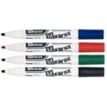 Photo de 4 marqueurs effaçables pour tableau blanc (bleu, rouge, vert, noir) pointe ogive